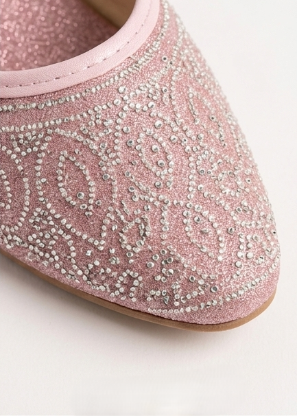 Sparkling Rose Gold Pointed Toe Mules - Elegant Handcrafted Slip-On Flat Sandals for Women