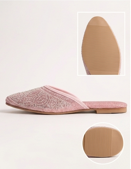 Sparkling Rose Gold Pointed Toe Mules - Elegant Handcrafted Slip-On Flat Sandals for Women