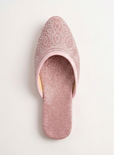 Sparkling Rose Gold Pointed Toe Mules - Elegant Handcrafted Slip-On Flat Sandals for Women