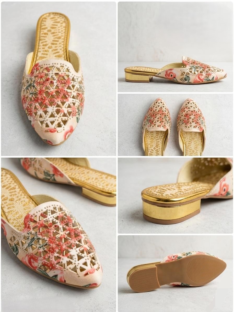 Fancy Embroidered Floral Mules for Women | Designer Ethnic Partywear Bellies | Stylish Rajasthani Jutti for Shadi & Festivals